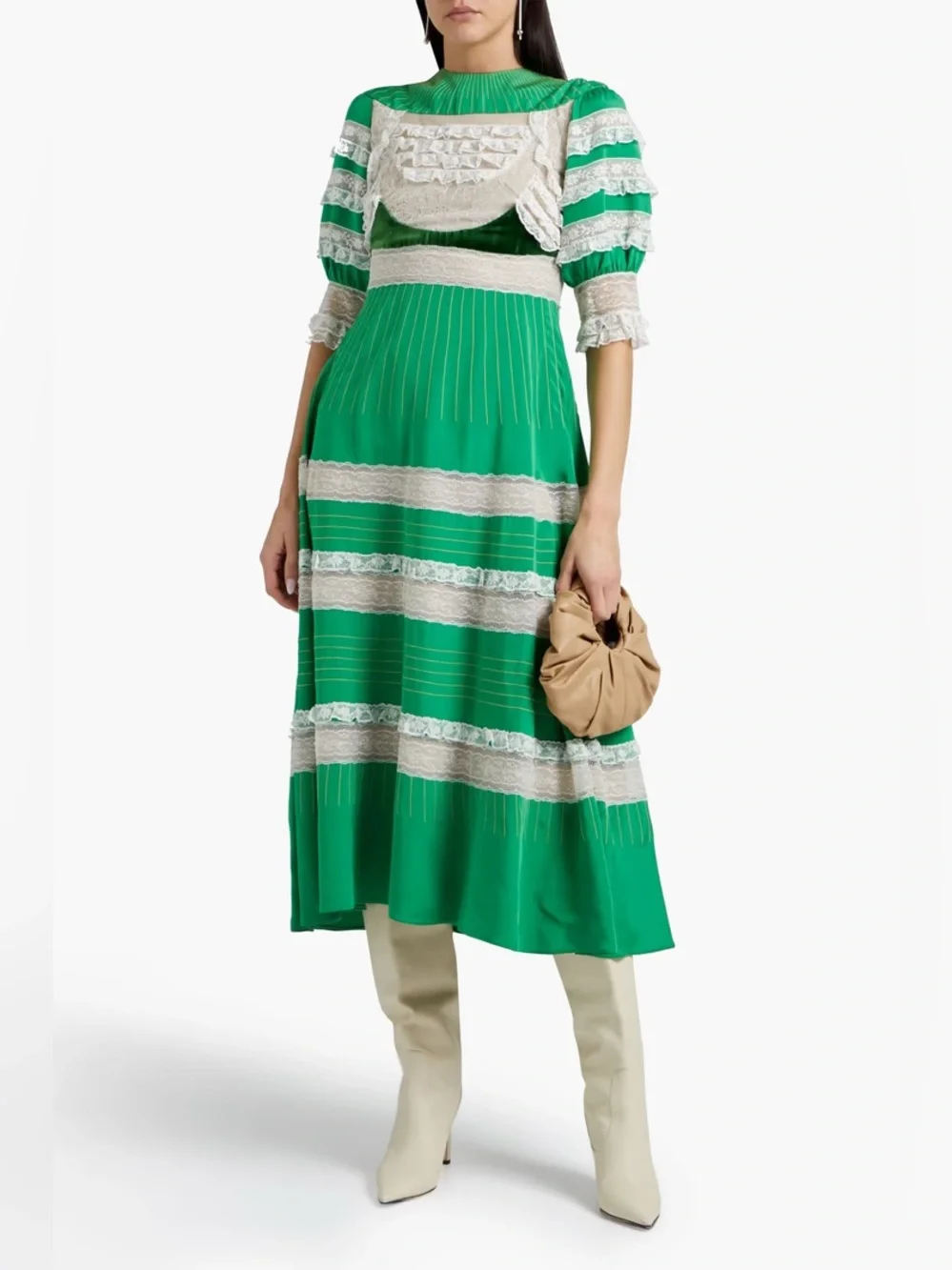 VALENTINO GARAVANI Ruffled Tulle velvet-paneled Silk Twill Midi Dress MSRP $7850 - Picture 2 of 9